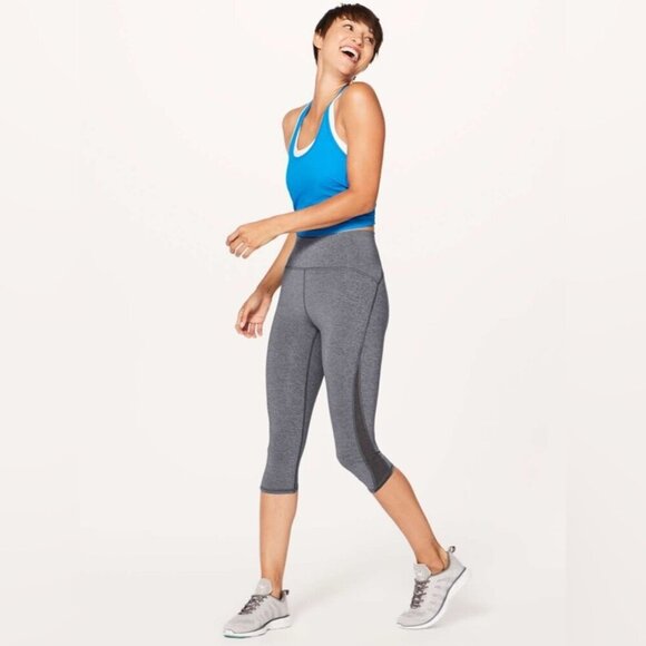 Lululemon Train Times Crop Heathered Black casual yoga athletic legging tights 6 - Picture 1 of 3